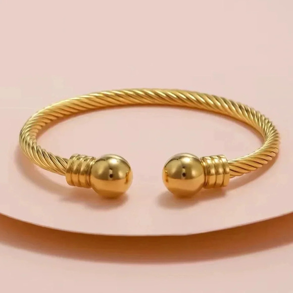 Anthropologie Ball 18K Gold Stainless Steel Waterproof Cuff Bracelet - Picture 2 of 8